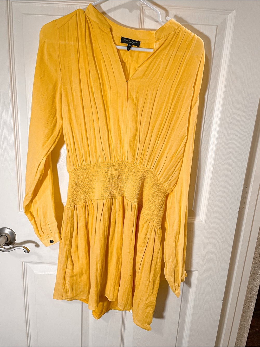 rag & bone Calista Silk-blend Mini Dress In Yellow Smocked-waist - Picture 2 of 8